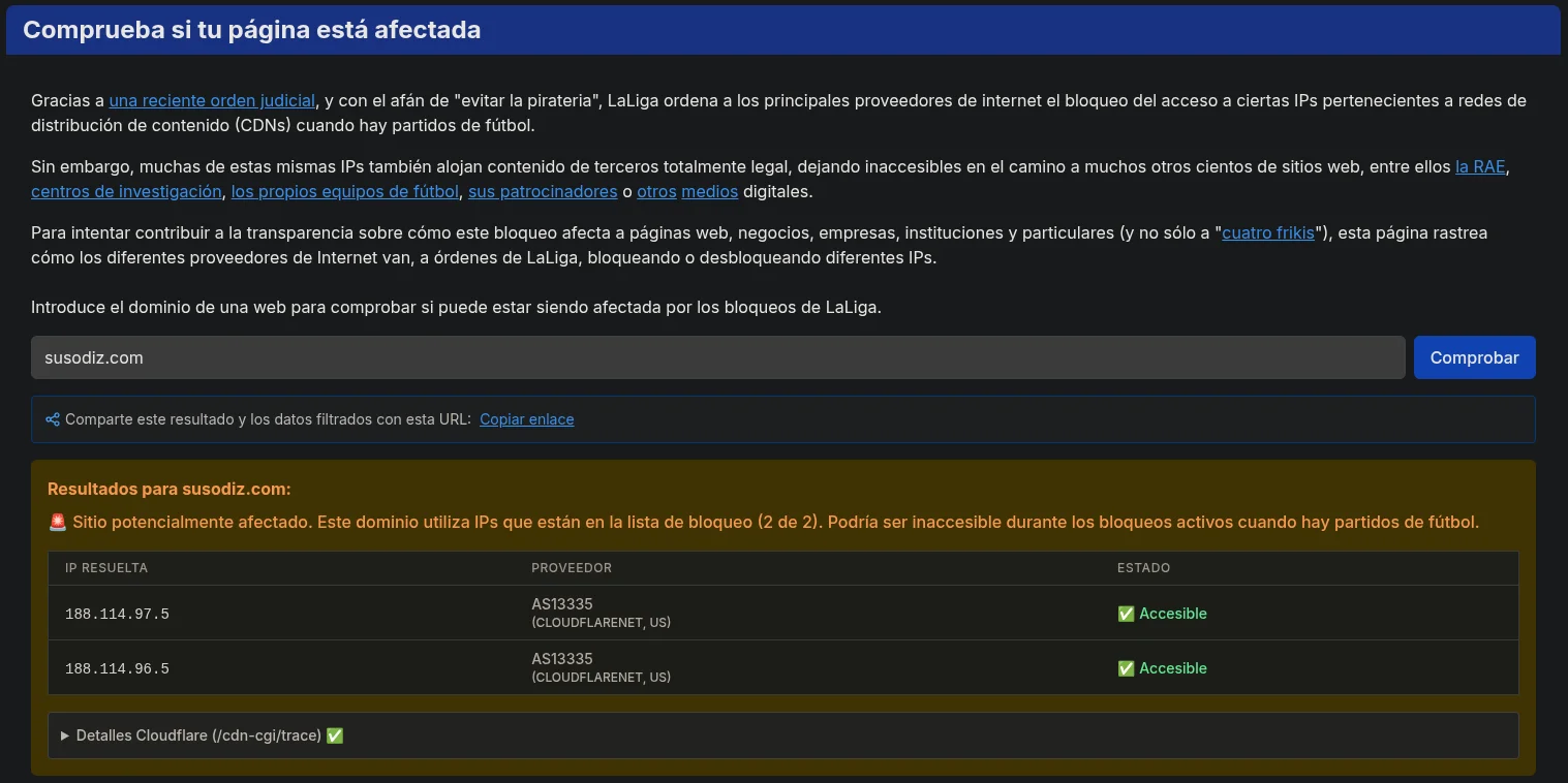 Herramienta para verificar bloqueos de LaLiga